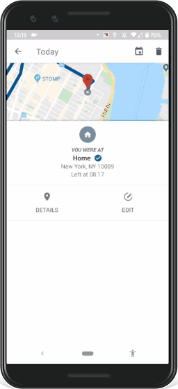 Image shows how to quickly confirm places and activities by swiping left or right between trip segments. The same swiping motion can be used for changing between days. 