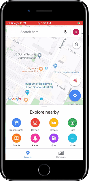Illustration showing how to edit Google Maps Timeline settings. After clicking on the main menu bar in the top left corner and selecting "Your timeline," navigate to the settings menu from the top right corner.